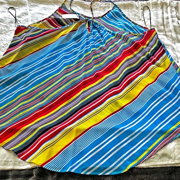 NEW PHOTOS! SPAGHETTI STRAP TOP, DIAGONAL MULTICOLOURS, SIZE 3X, KEYHOLE BACK, - Picture 12 of 12